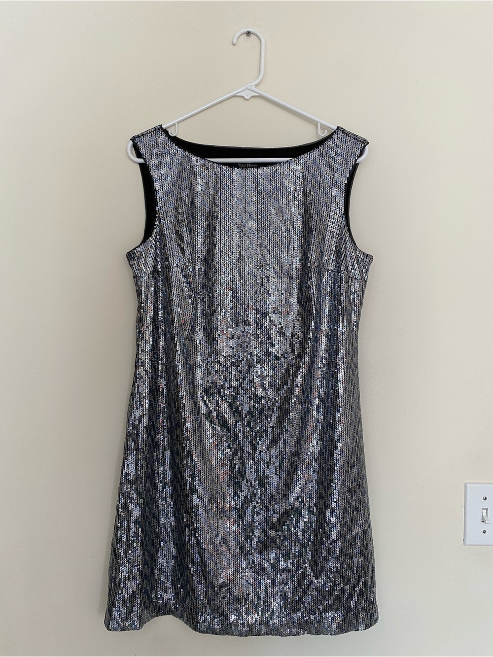 White House Black Market Silver Sequin Sleeveless Shift Dress